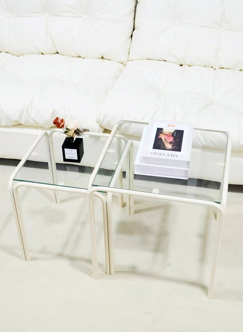 Simple Modern Square Mother-and-Child Tea Table Combination, Tempered Glass Metal Frame Coffee Tea Table