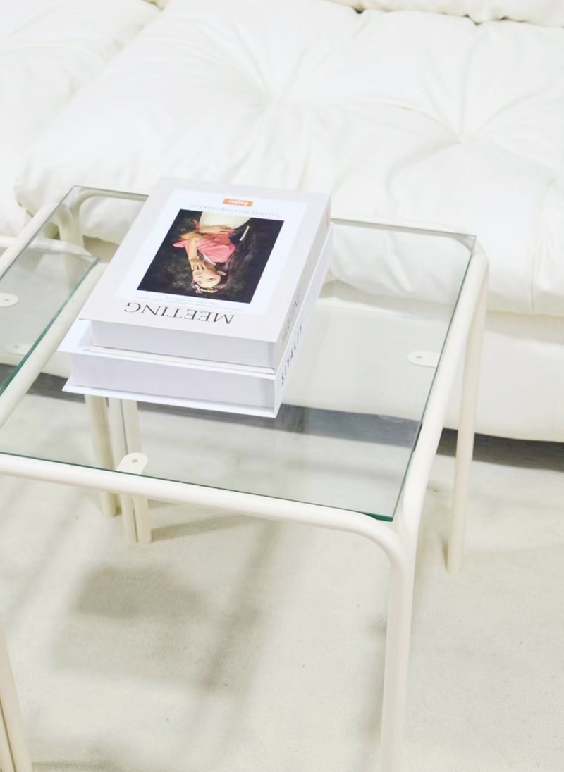 Simple Modern Square Mother-and-Child Tea Table Combination, Tempered Glass Metal Frame Coffee Tea Table