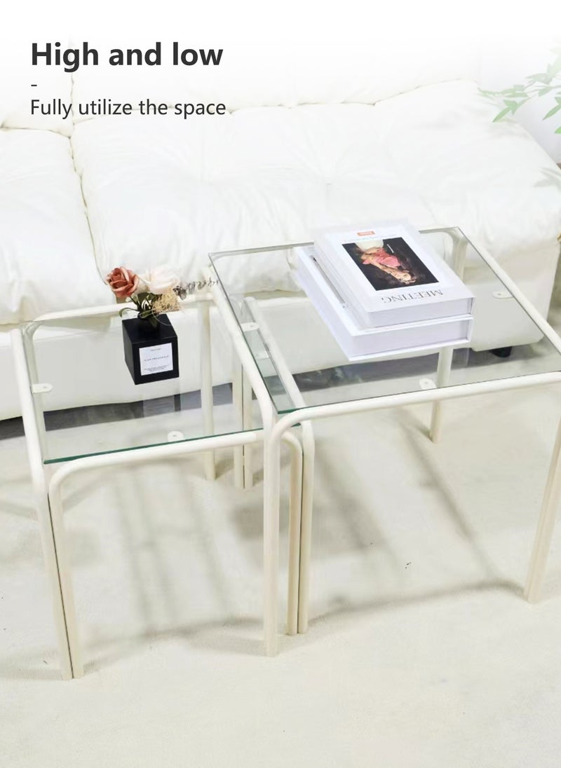 Simple Modern Square Mother-and-Child Tea Table Combination, Tempered Glass Metal Frame Coffee Tea Table