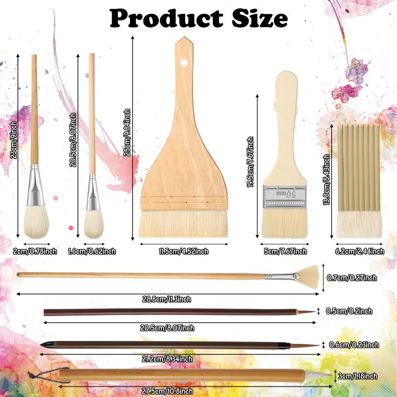 Geelin 9 Pcs Pottery Glaze Brushes Ceramic Brushes Set for Glazing Different Shapes for Pottery Acrylic Watercolor Wool Bristle Art Paintbrush Sets for Painting Artists Rock Adults - Image 2