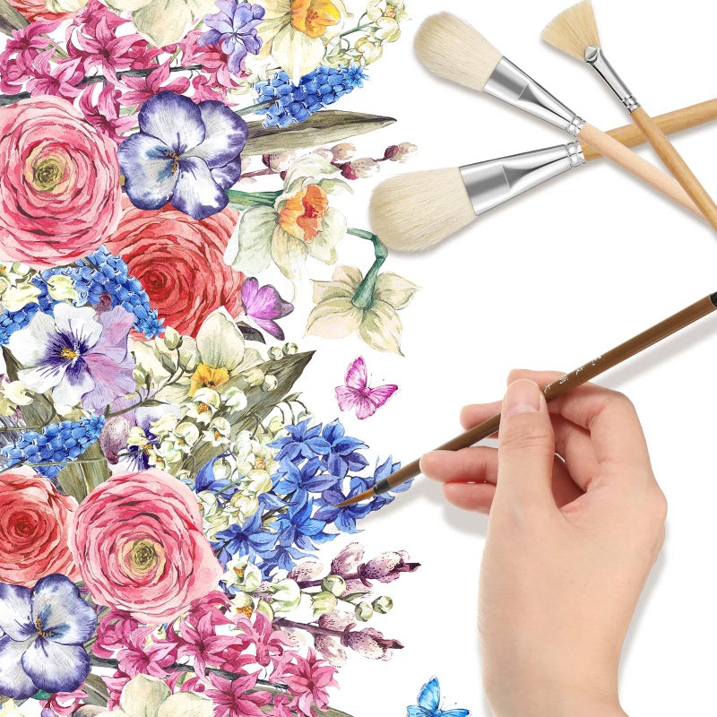 Geelin 9 Pcs Pottery Glaze Brushes Ceramic Brushes Set for Glazing Different Shapes for Pottery Acrylic Watercolor Wool Bristle Art Paintbrush Sets for Painting Artists Rock Adults - Image 5