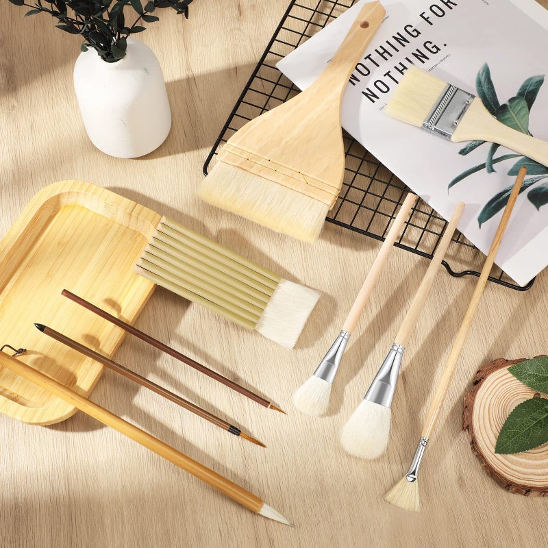 Geelin 9 Pcs Pottery Glaze Brushes Ceramic Brushes Set for Glazing Different Shapes for Pottery Acrylic Watercolor Wool Bristle Art Paintbrush Sets for Painting Artists Rock Adults - Image 3