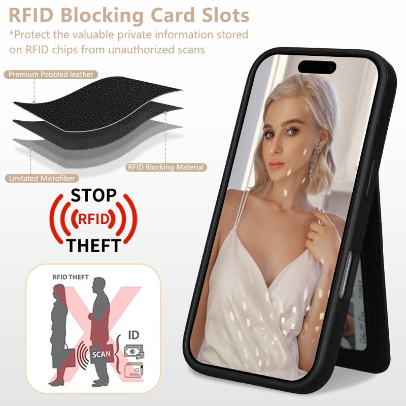 Keallce Case for iPhone 17 Pro 6.3 inch, Crossbody Wallet Case Purse with RFID Blocking 3 Card Holders, Flip Folio Leather Cover with Lanyard Wristlet Strap Women Lady for iPhone 17 Pro, Black - Image 3