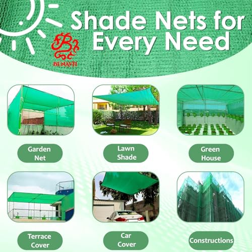 BENAVJI High Density Multipurpose Niwar Shade Net Green Sun Shade Sail Square Canopy for Balcony & Garden 75% Protection from Sun & UV Rays 10X4 FEET - Image 4