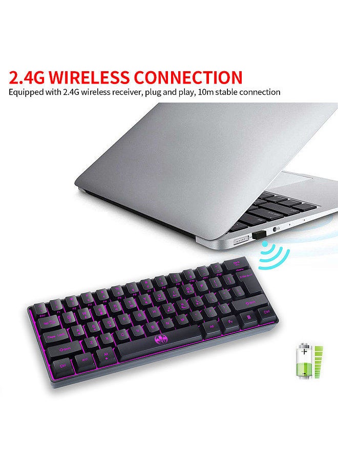 Generic - Wireless Keyboard 61 Keys BT+2.4G Dual-mode Keyboard with RGB Backlight Effect ABS Two-color Injection Molding keycap Black - Image 1