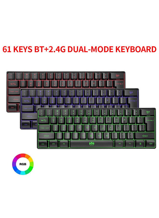 Generic - Wireless Keyboard 61 Keys BT+2.4G Dual-mode Keyboard with RGB Backlight Effect ABS Two-color Injection Molding keycap Black - Image 1