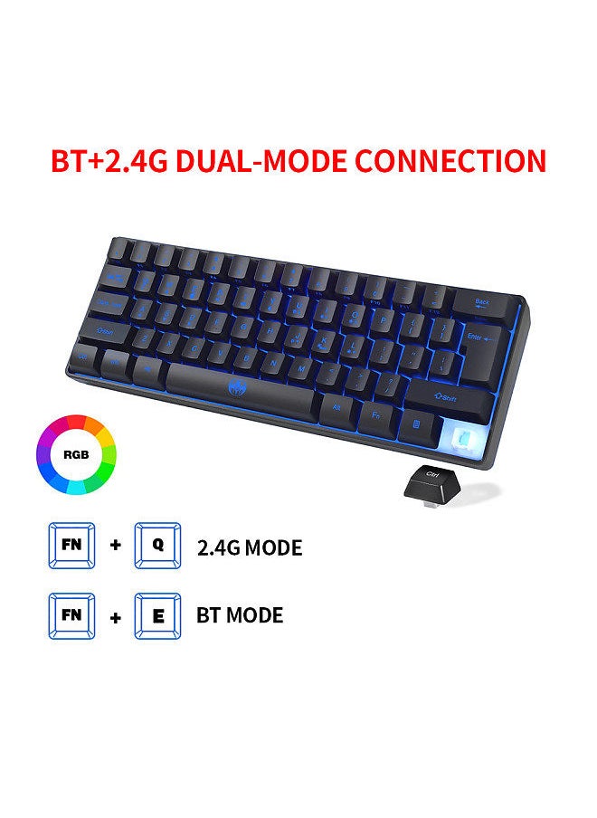Generic - Wireless Keyboard 61 Keys BT+2.4G Dual-mode Keyboard with RGB Backlight Effect ABS Two-color Injection Molding keycap Black - Image 1