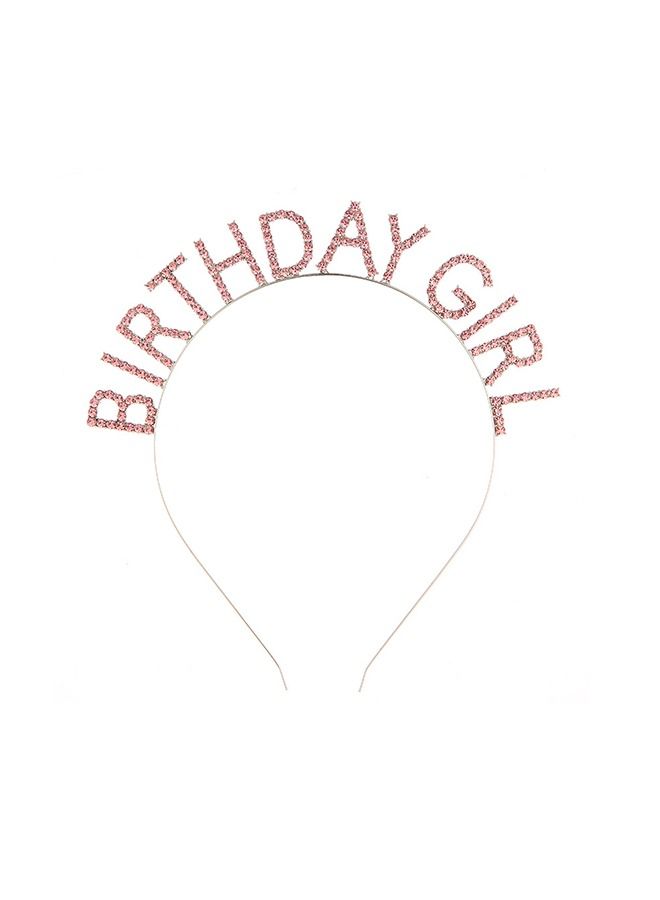 Birthday Party Rhinestone Alphabet Birthday Hair Hoop, GirL's Birthday GirL Headband Headdress, Crown Crystal With Diamond (Pink) - Image 1