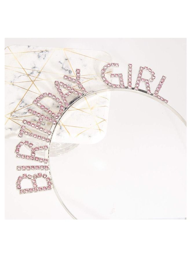 Birthday Party Rhinestone Alphabet Birthday Hair Hoop, GirL's Birthday GirL Headband Headdress, Crown Crystal With Diamond (Pink) - Image 4