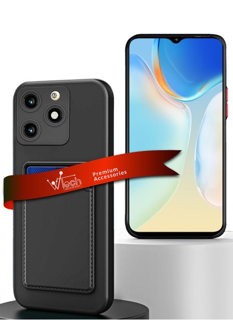 غطاء حماية من السيليكون TPU مع حامل البطاقة لهاتف Itel A70 4G 2023 باللون الأسود