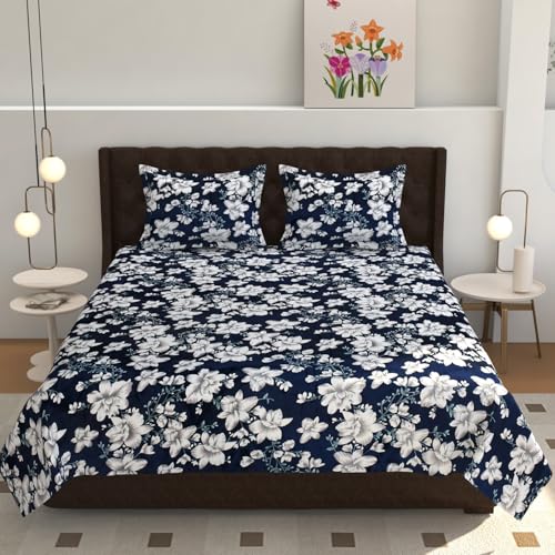TIB® Premium Flannel Warm bedsheet for Double Bed 90x100 Inch with 2 Pillow Covers, (Flower Blue) - Image 1