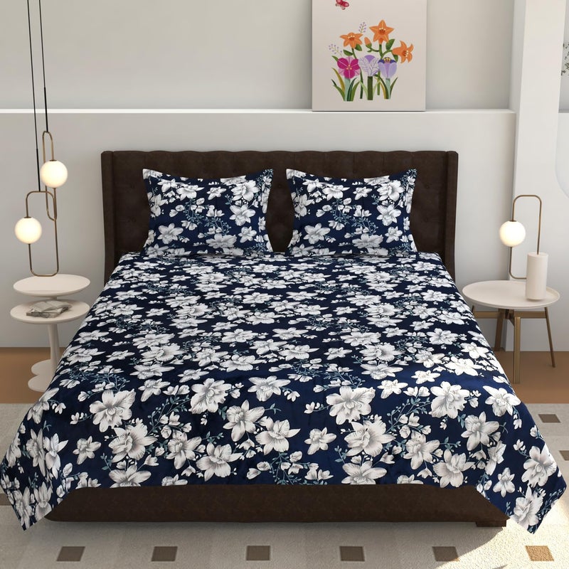 TIB® Premium Flannel Warm bedsheet for Double Bed 90x100 Inch with 2 Pillow Covers, (Flower Blue) - Image 3