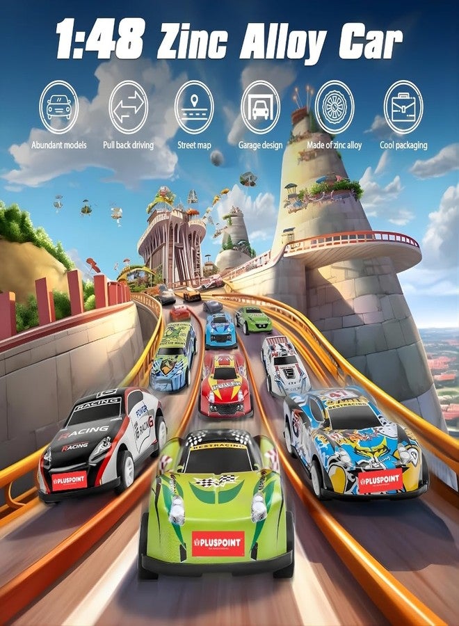 PLUSPOINT 48pcs Pull Back Toy Cars Set, Alloy Racing Cars,Bulk Metal Pull Back Vehicles Set,with Parking lot Car for Kids Ages 3-8 Goodie Bag Stuffers Mini Car Party Favors for Kids Boys and Girls - Image 2