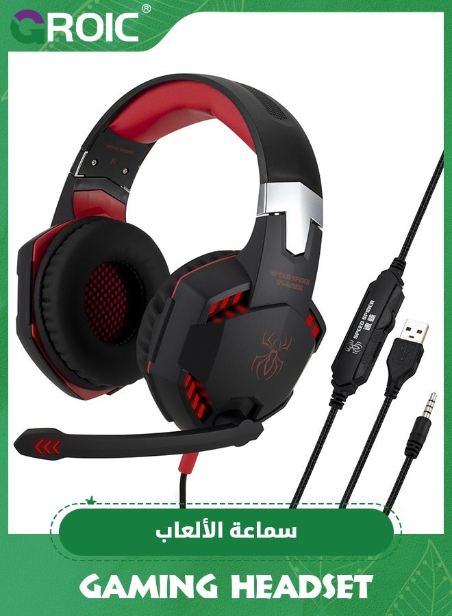 GROIC Gaming Headset Headphones for Xbox Series X|S, Xbox One, PS5, PC, Mac, Nintendo Switch, Noise Isolating Over Ear Headphones with Mic, Red LED Light, Bass Surround for Sega Dreamcast  - Image 1