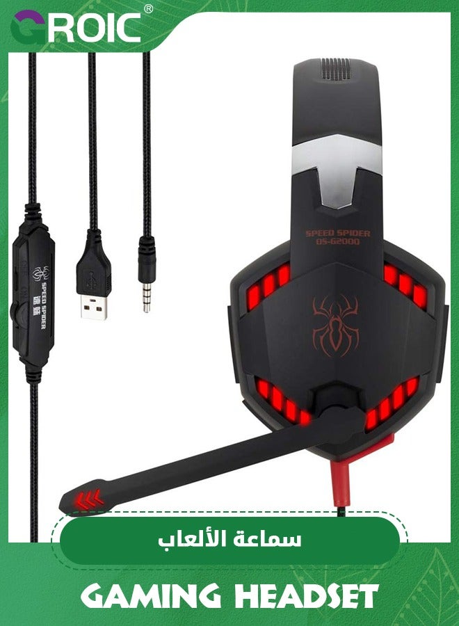 GROIC Gaming Headset Headphones for Xbox Series X|S, Xbox One, PS5, PC, Mac, Nintendo Switch, Noise Isolating Over Ear Headphones with Mic, Red LED Light, Bass Surround for Sega Dreamcast  - Image 2