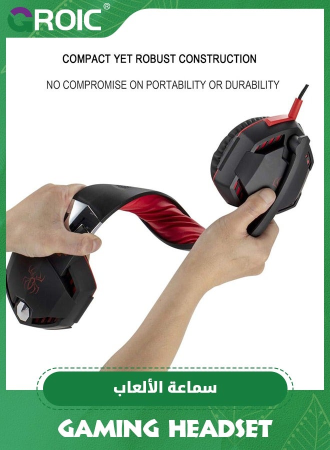 GROIC Gaming Headset Headphones for Xbox Series X|S, Xbox One, PS5, PC, Mac, Nintendo Switch, Noise Isolating Over Ear Headphones with Mic, Red LED Light, Bass Surround for Sega Dreamcast  - Image 3