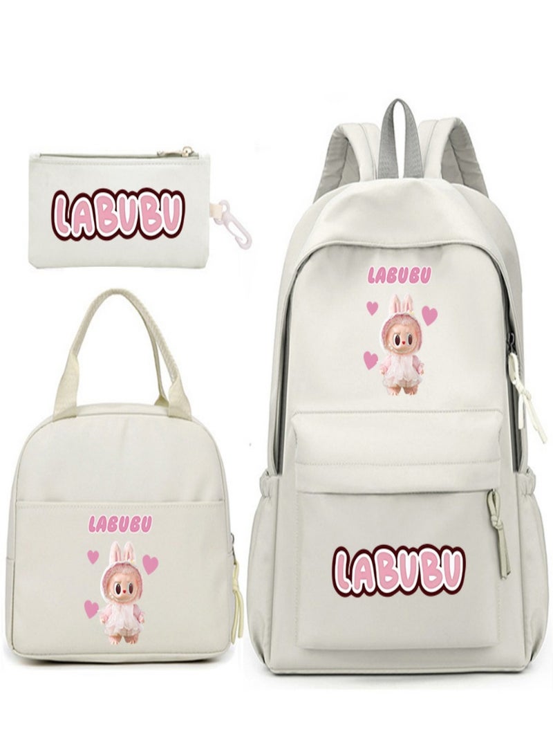 Labubu Children Backpack Schoolbag Teen Student School Book bag with Lunch Box Pen Case 3 in 1 for Kids
