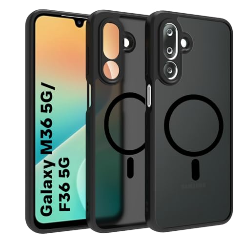 RIGGEAR Shockproof Sleek Hybrid Armor Magnetic Back Cover Case Compatible with MagSafe Accessories for Samsung Galaxy M36 5G / F36 5G (Smoke Black Matte PC + Black TPU Bumper) - Image 1