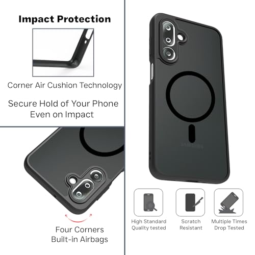 RIGGEAR Shockproof Sleek Hybrid Armor Magnetic Back Cover Case Compatible with MagSafe Accessories for Samsung Galaxy M36 5G / F36 5G (Smoke Black Matte PC + Black TPU Bumper) - Image 4