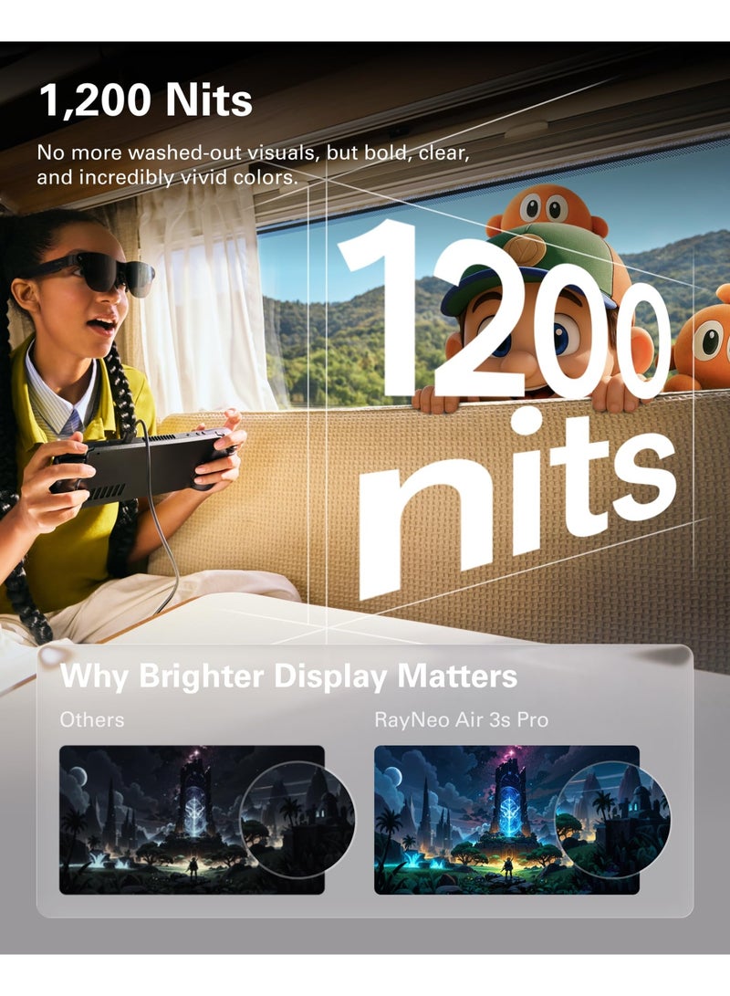 RayNeo Air 3s Pro AR/XR Glasses - 201'' 1200 Nits 120Hz HueView 2.0 Video Display Glasses, Smart Gaming Glasses for iPhone 16,15/Android/Mac/Switch 2/PS5/SteamDeck - Next-Gen Personal Theater - Image 3