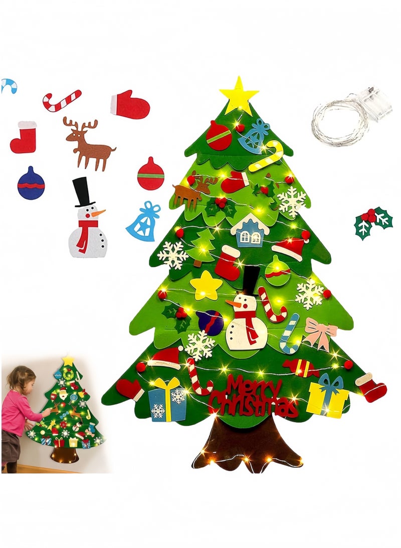 جيجيرو شجرة عيد الميلاد المصنوعة من اللباد، شجرة عيد الميلاد الجدارية المصنوعة يدويًا بطول 3.2 قدم مع 32 زينة ومصابيح LED - Image 1