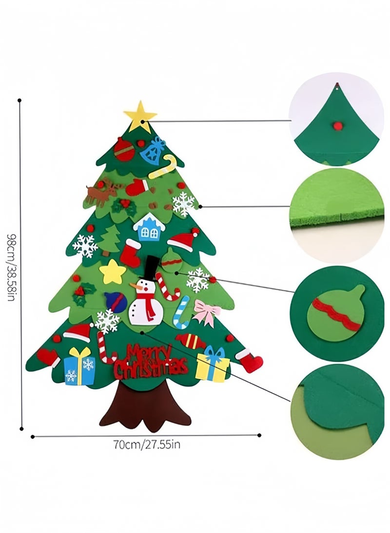 جيجيرو شجرة عيد الميلاد المصنوعة من اللباد، شجرة عيد الميلاد الجدارية المصنوعة يدويًا بطول 3.2 قدم مع 32 زينة ومصابيح LED - Image 2
