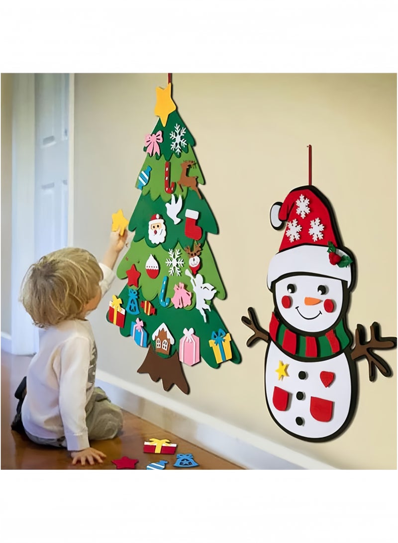 جيجيرو شجرة عيد الميلاد المصنوعة من اللباد، شجرة عيد الميلاد الجدارية المصنوعة يدويًا بطول 3.2 قدم مع 32 زينة ومصابيح LED - Image 3