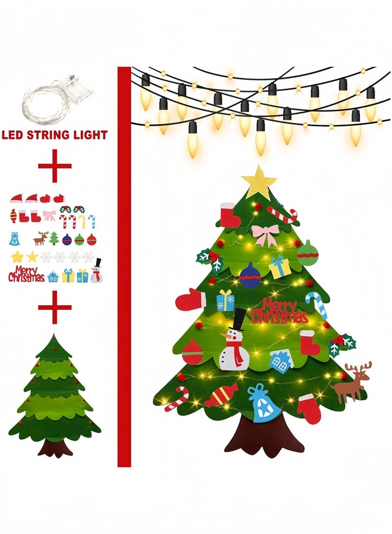 جيجيرو شجرة عيد الميلاد المصنوعة من اللباد، شجرة عيد الميلاد الجدارية المصنوعة يدويًا بطول 3.2 قدم مع 32 زينة ومصابيح LED - Image 4