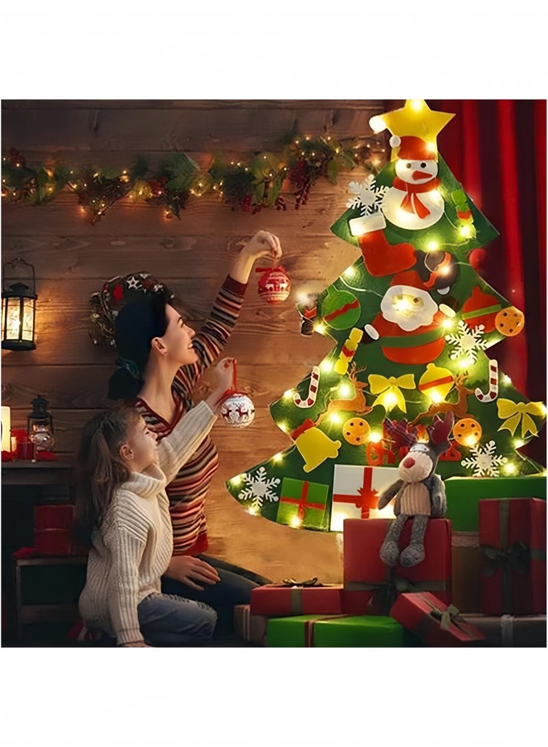 جيجيرو شجرة عيد الميلاد المصنوعة من اللباد، شجرة عيد الميلاد الجدارية المصنوعة يدويًا بطول 3.2 قدم مع 32 زينة ومصابيح LED - Image 5