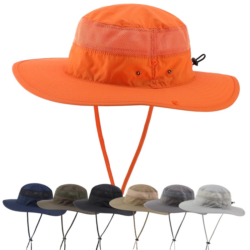 Connectyle outdoor Mesh Sun Hat Wide Brim Sun Protection Hat Summer Fishing Hunting Hiking Gardenig Hat Orange - Image 1