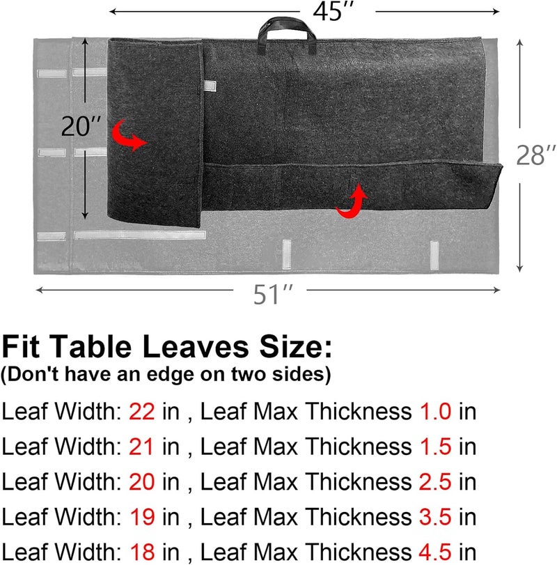 ROSROSE Table Leaf Storage Bag Padded 1 Pack, Thick Felt Dining Table Leaf Cover for Storage, Heavy Duty Table Leaf Bag Protector w/Adjustable Self-Adhesive Strap, Fit 48 x 24 inches Leaves - Image 2