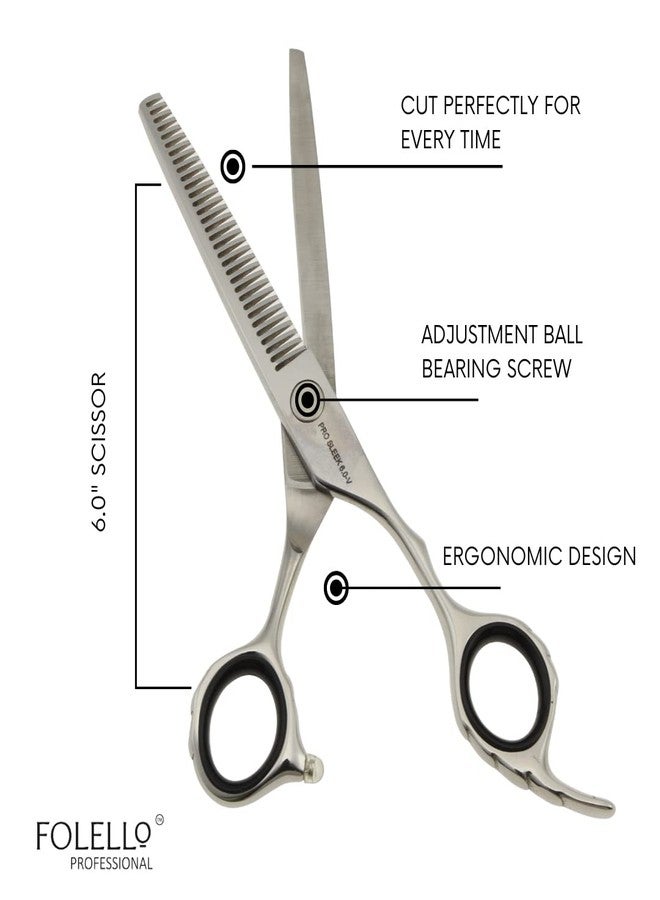 FOLELLO Professional Barber Hair Cutting Scissors For Unisex Stainless Steel Thinning Scissor For Hairdresser With Adjustment Ball Bearing Screw/Cleaning Oil & Cloth - 6" Scissor - Image 4