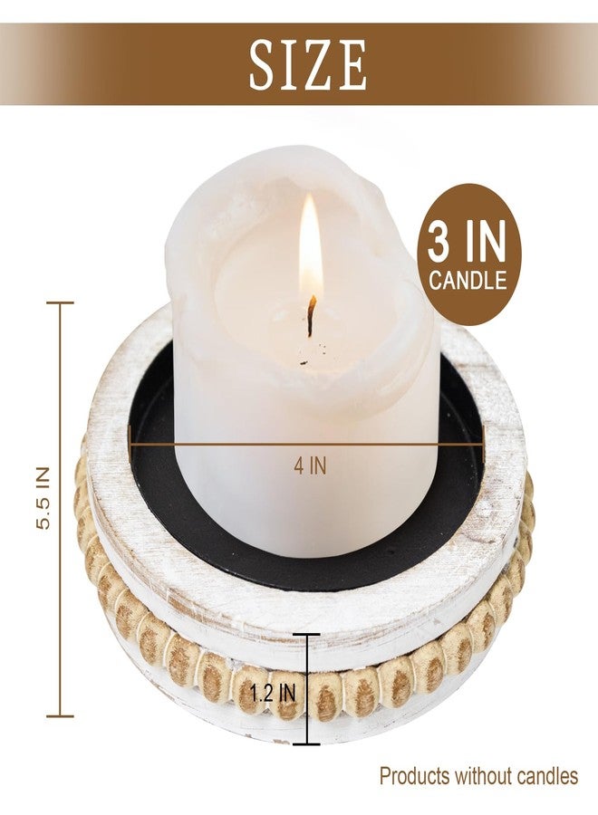 CEDARLUX Candle Pedestal for Pillar Candle Set of 2, Rustic Round Beaded Risers Wood Tray, Farmhouse Wood Beaded Trayfor Tiered Tray, Candle, Mug Display Decorative, Table Centerpiece, Antique White - Image 2