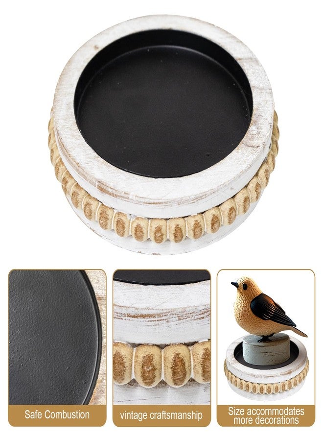 CEDARLUX Candle Pedestal for Pillar Candle Set of 2, Rustic Round Beaded Risers Wood Tray, Farmhouse Wood Beaded Trayfor Tiered Tray, Candle, Mug Display Decorative, Table Centerpiece, Antique White - Image 3
