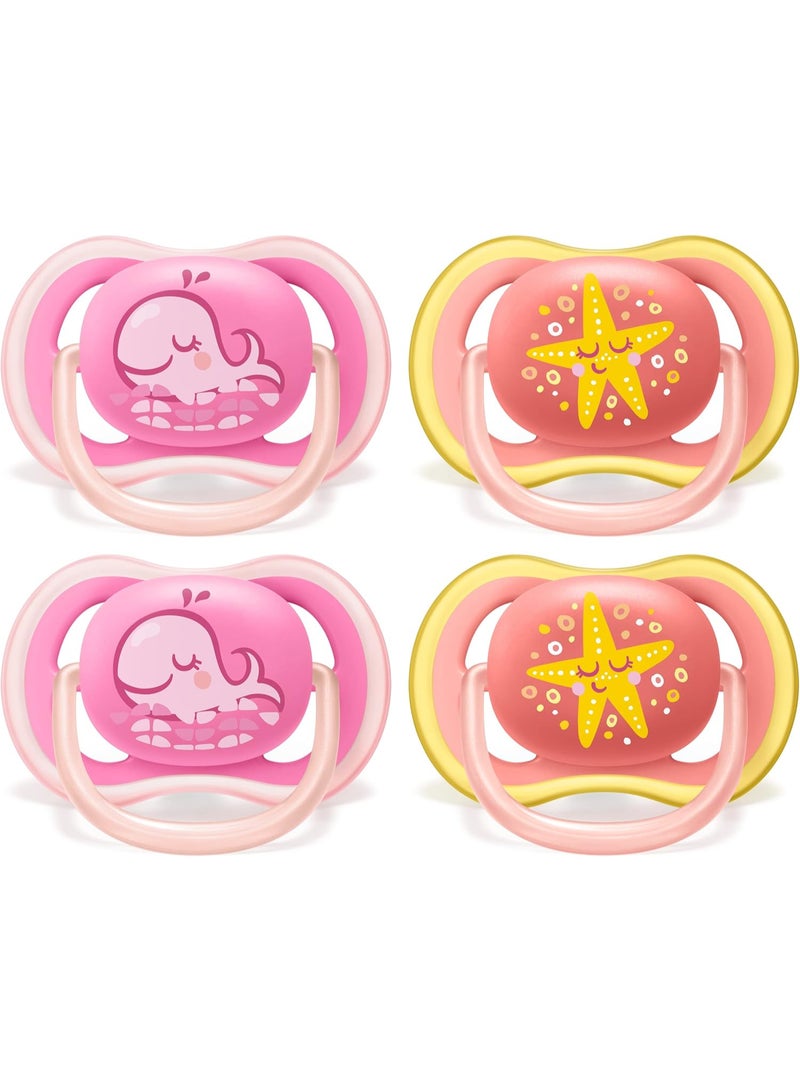 AVENT Ultra Air Pacifier, 6-18 Months, Whale/Starfish, 4 Pack, SCF085/10 - Image 1