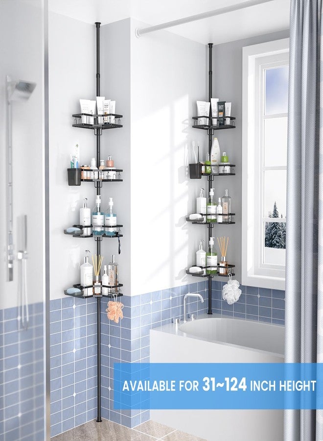 Aitatty Corner Shower Caddy Tension Pole: 4 Tier adjustable Rustproof Bathroom Organizer Shelves - Bathtub shampoo rack 31-124 inch - Image 2