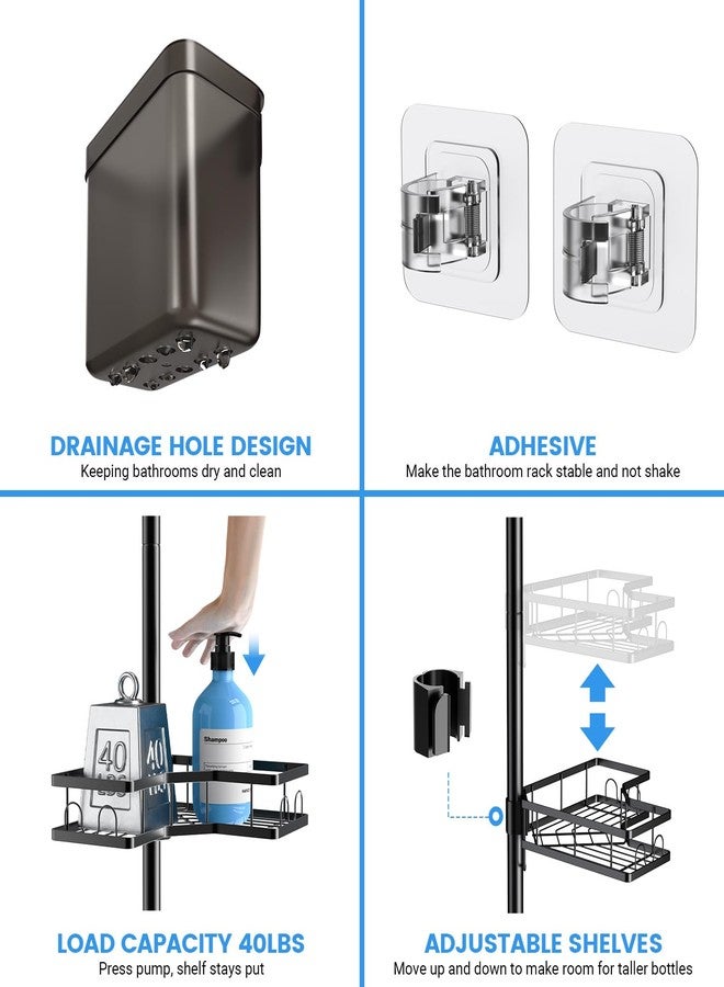 Aitatty Corner Shower Caddy Tension Pole: 4 Tier adjustable Rustproof Bathroom Organizer Shelves - Bathtub shampoo rack 31-124 inch - Image 5