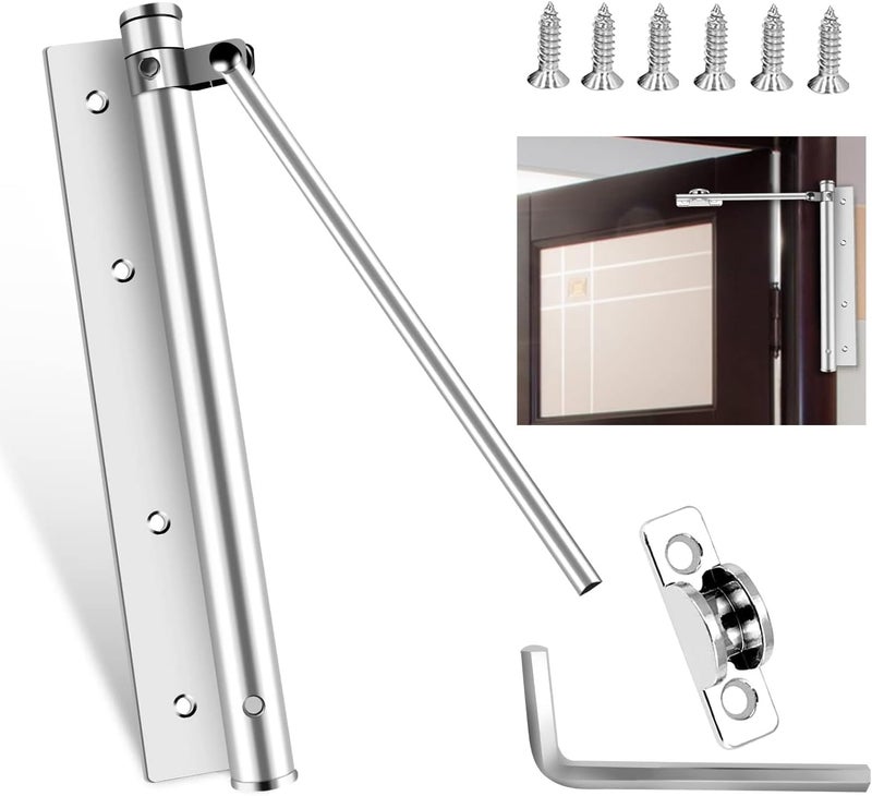 TRIVYOM Adjustable Spring Door Closer Automatic Door Closer for Residential Commercial Use Surface Mounted Door Closer Soft Quiet Closing Door Suitable All Light Weight Door Silver - Image 1