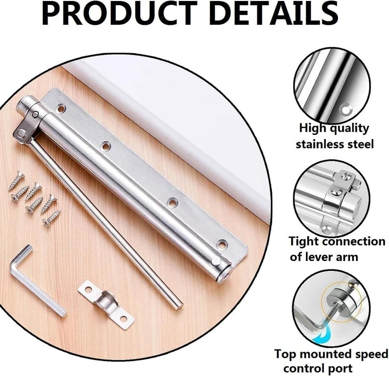 TRIVYOM Adjustable Spring Door Closer Automatic Door Closer for Residential Commercial Use Surface Mounted Door Closer Soft Quiet Closing Door Suitable All Light Weight Door Silver - Image 3