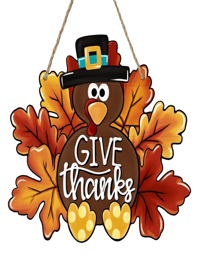 Deroro Give Thanks Sign Turkey Front Door Decor Thanksgiving Day Wood Door Hanger, Fall Wooden Thankful Wreath Hanging Decoration for Outdoor Outside Porch - Image 1