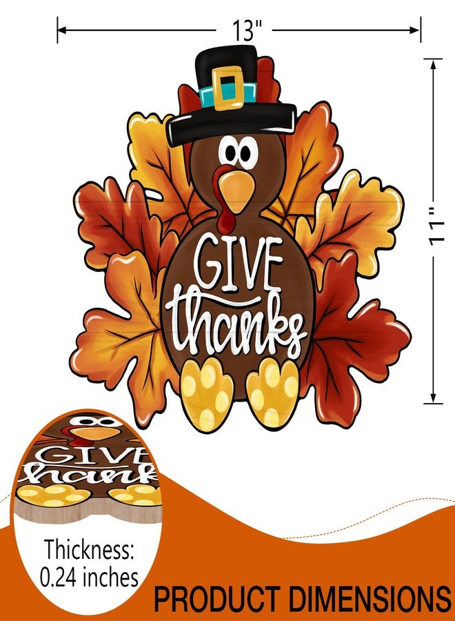 Deroro Give Thanks Sign Turkey Front Door Decor Thanksgiving Day Wood Door Hanger, Fall Wooden Thankful Wreath Hanging Decoration for Outdoor Outside Porch - Image 2