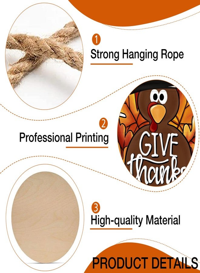 Deroro Give Thanks Sign Turkey Front Door Decor Thanksgiving Day Wood Door Hanger, Fall Wooden Thankful Wreath Hanging Decoration for Outdoor Outside Porch - Image 3