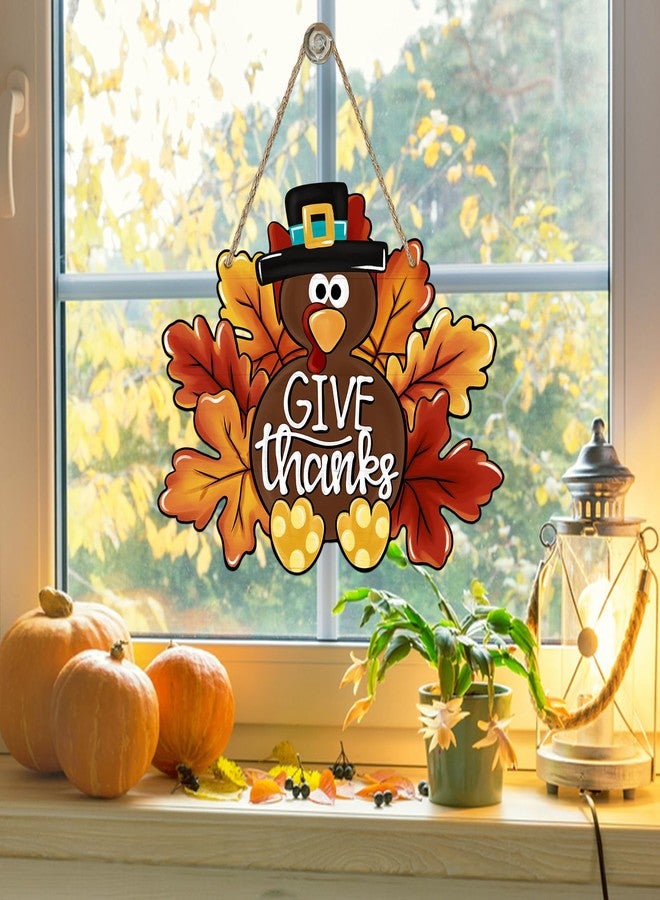 Deroro Give Thanks Sign Turkey Front Door Decor Thanksgiving Day Wood Door Hanger, Fall Wooden Thankful Wreath Hanging Decoration for Outdoor Outside Porch - Image 5