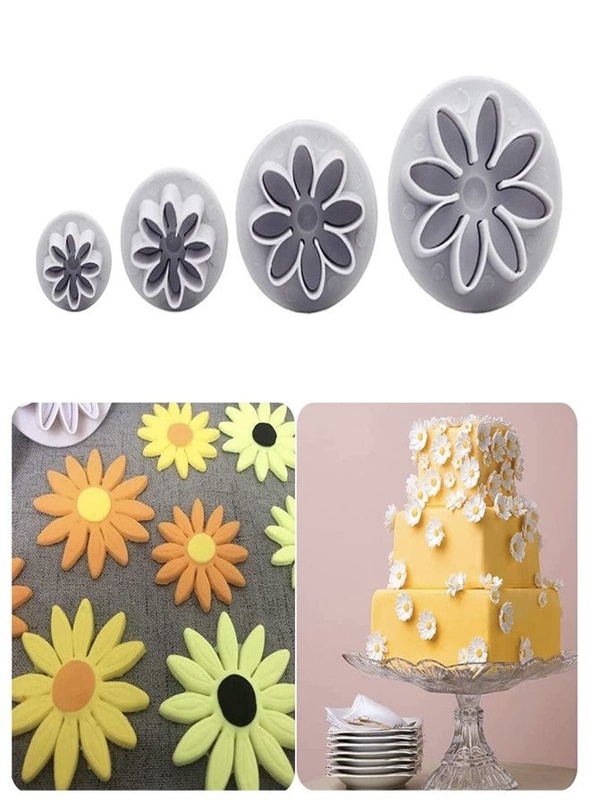 YAFIYGI Sunflower Fondant Cutter Flower Molds for Fondant 4PC Chrysanthemum 8Petals Daisy Plunger Cutter Gerbera Cutting Set Cookie Cutter Decorating Mold Tools Decoration Embossing Tool - Image 2