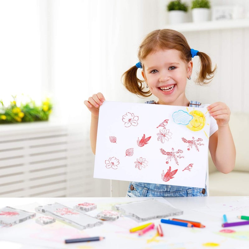 Mudder 7 Pieces Acrylic Stamp Blocks Set Clear Stamping Blocks Tools for Kids with Grid and Grip Scrapbooking Craft Making, Decorative DIY Essential Stamping Tool(Lace Edge) - Image 2