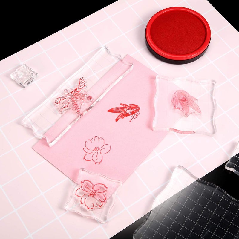 Mudder 7 Pieces Acrylic Stamp Blocks Set Clear Stamping Blocks Tools for Kids with Grid and Grip Scrapbooking Craft Making, Decorative DIY Essential Stamping Tool(Lace Edge) - Image 4