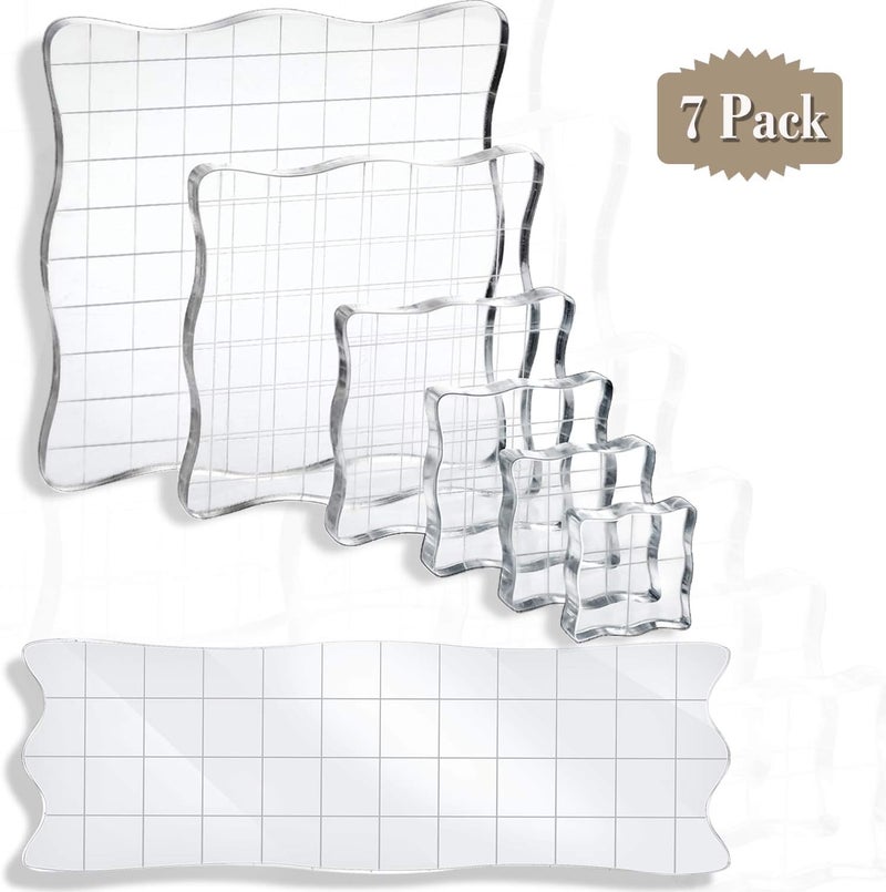 Mudder 7 Pieces Acrylic Stamp Blocks Set Clear Stamping Blocks Tools for Kids with Grid and Grip Scrapbooking Craft Making, Decorative DIY Essential Stamping Tool(Lace Edge) - Image 5