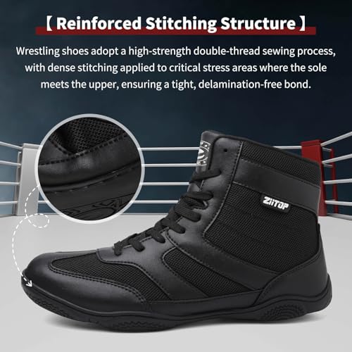 ziitop Wrestling Shoes Men Boxing Shoe for Mens Weightlifting Powerlifting Deadlift Squatting High Top Fitness Zero Drop Black - Image 5