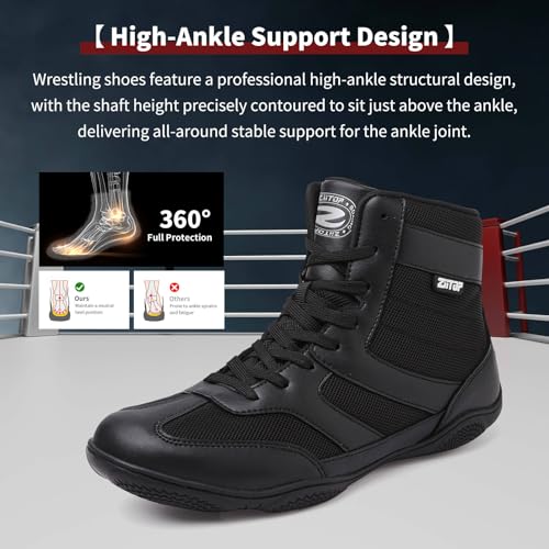 ziitop Wrestling Shoes Men Boxing Shoe for Mens Weightlifting Powerlifting Deadlift Squatting High Top Fitness Zero Drop Black - Image 2