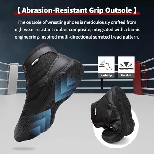 ziitop Wrestling Shoes Men Boxing Shoe for Mens Weightlifting Powerlifting Deadlift Squatting High Top Fitness Zero Drop Black - Image 4